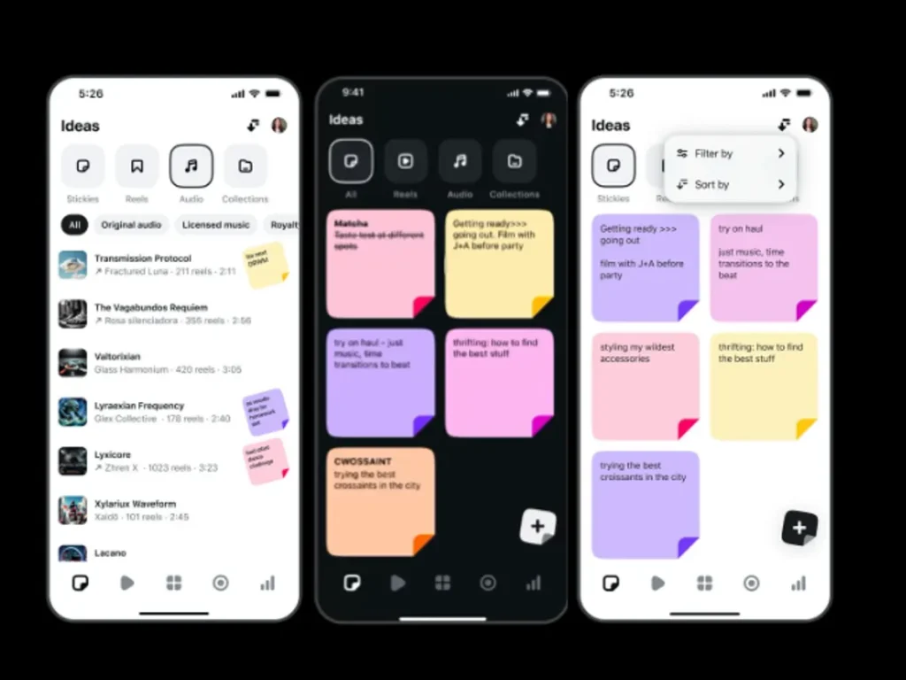 Instagram Edits app update with sticky notes, audio saving, and filters